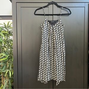 Madewell Silk Floral Tile Slip Mini Dress Handkerchief Hem Black Ivory XXS